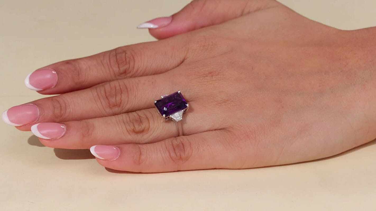 D'Joy Lusaka Amethyst and Moissanite 8.15 ctw Ring in Rhodium Over Sterling Silver (Size 10.0)