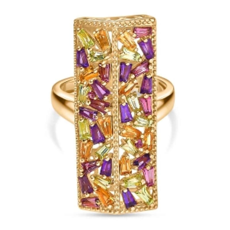 GP African Amethyst and Multi Gemstone 3.01 ctw Ring in 18K Vermeil Yellow Gold Over Sterling Silver (Size 6.5)