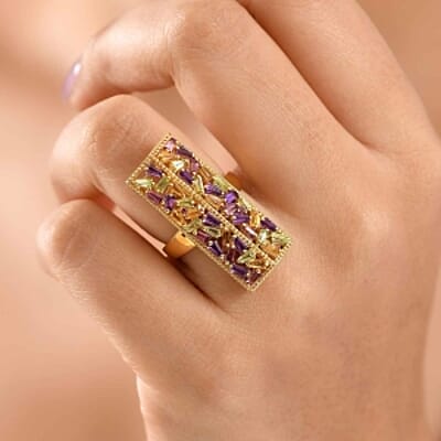 GP African Amethyst and Multi Gemstone 3.01 ctw Ring in 18K Vermeil Yellow Gold Over Sterling Silver (Size 6.5)