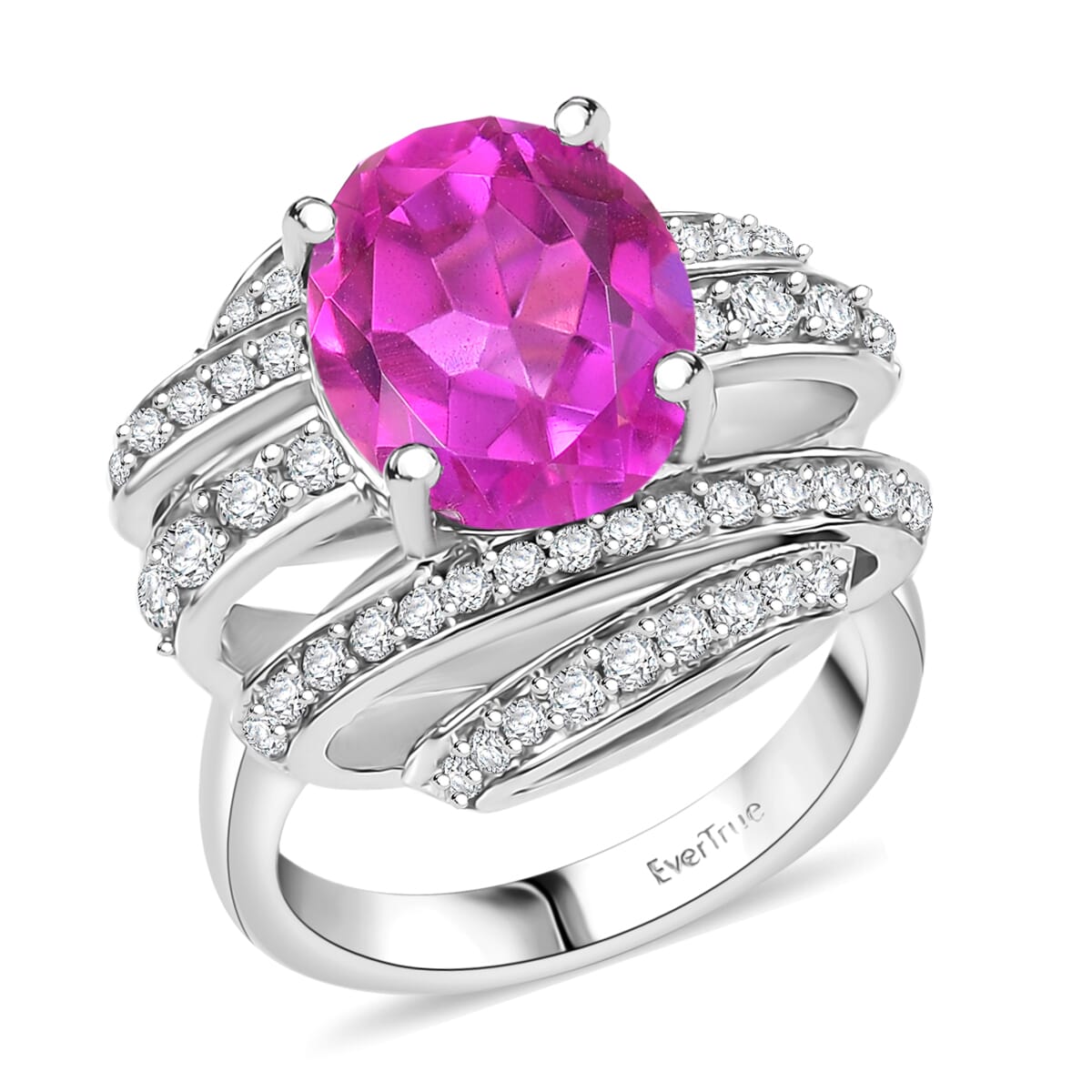Ever True Radiant Orchid Quartz (Triplet) and White Zircon 6.35 ctw Ring in Platinum Bond (Size 6.0) image number 0