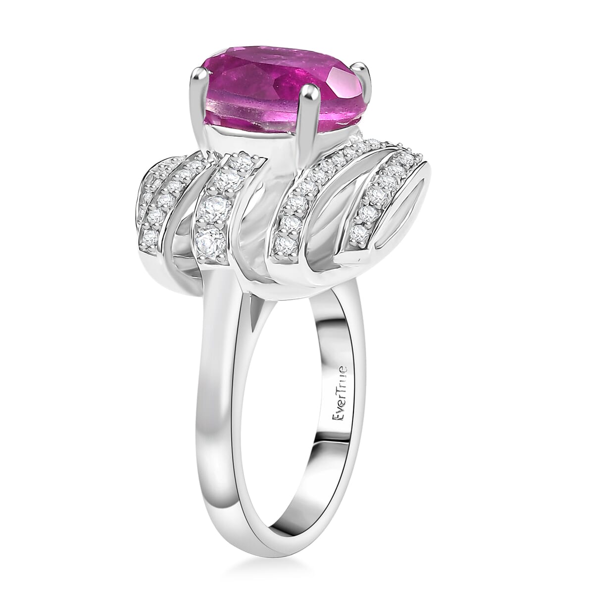 Ever True Radiant Orchid Quartz (Triplet) and White Zircon 6.35 ctw Ring in Platinum Bond (Size 6.0) image number 3