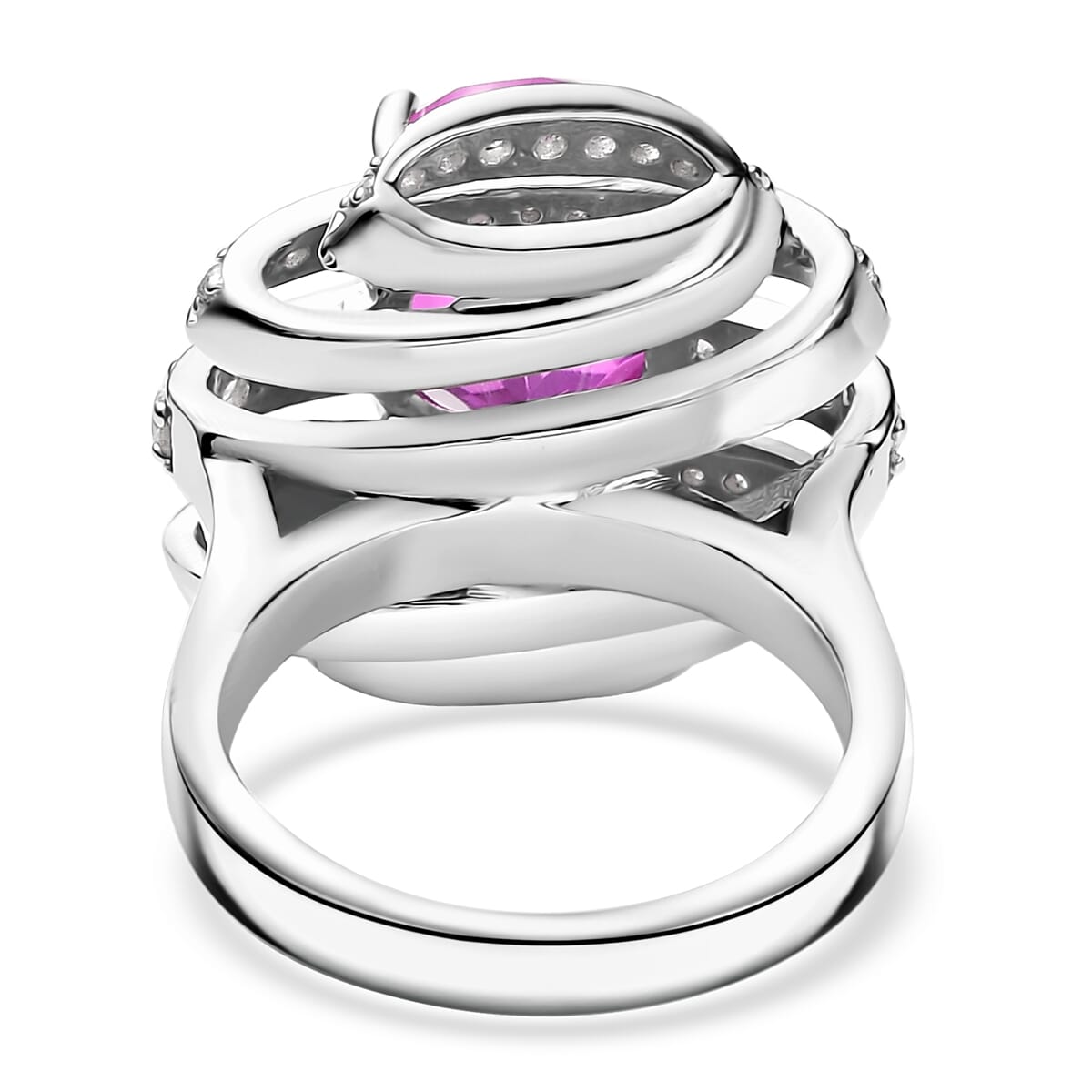 Ever True Radiant Orchid Quartz (Triplet) and White Zircon 6.35 ctw Ring in Platinum Bond (Size 6.0) image number 4