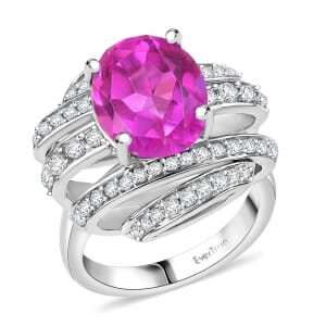 Ever True Radiant Orchid Quartz (Triplet) and White Zircon 6.35 ctw Ring in Platinum Bond (Size 8.0)