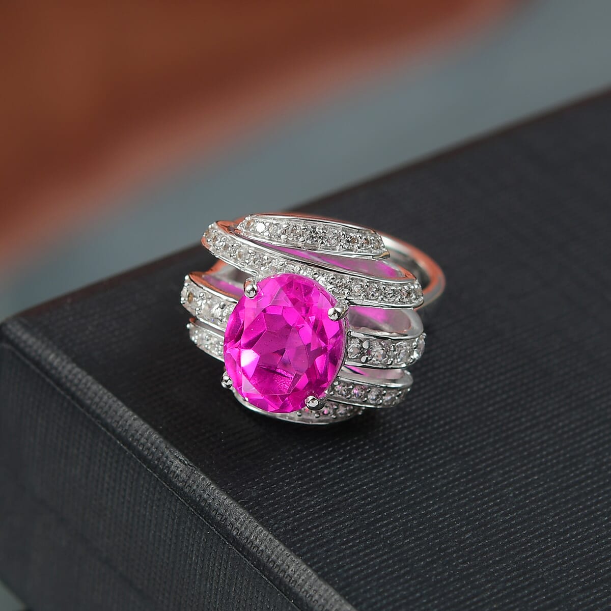 Ever True Radiant Orchid Quartz (Triplet) and White Zircon 6.35 ctw Ring in Platinum Bond (Size 8.0) image number 1