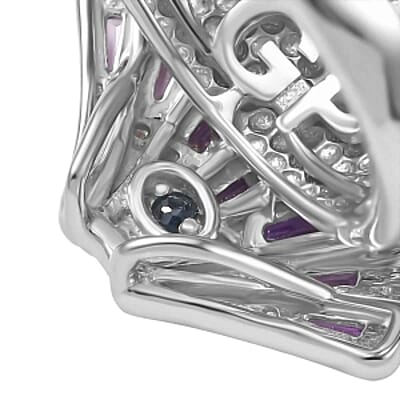 GP African Amethyst and Multi Gemstone 3.12 ctw Ring in Rhodium Over Sterling Silver (Size 8.0)