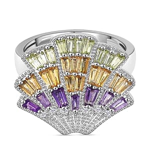 GP African Amethyst and Multi Gemstone 3.12 ctw Ring in Rhodium Over Sterling Silver (Size 9.0)