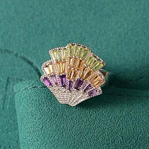 GP African Amethyst and Multi Gemstone 3.12 ctw Ring in Rhodium Over Sterling Silver (Size 9.0)