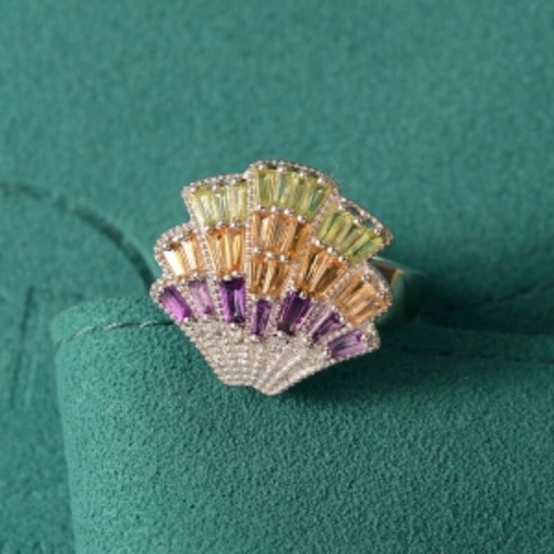 GP African Amethyst and Multi Gemstone 3.12 ctw Ring in Rhodium Over Sterling Silver (Size 9.0)