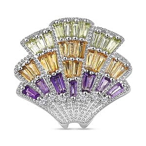 GP African Amethyst and Multi Gemstone 3.12 ctw Ring in Rhodium Over Sterling Silver (Size 9.0)