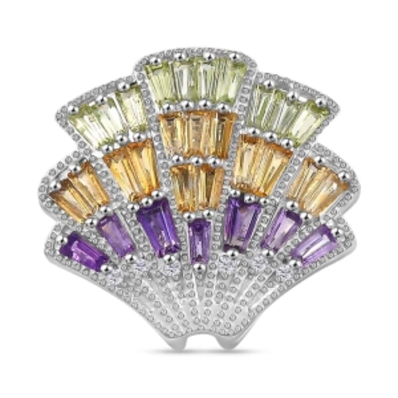 GP African Amethyst and Multi Gemstone 3.12 ctw Ring in Rhodium Over Sterling Silver (Size 9.0)