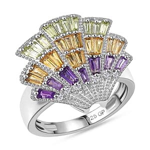 GP African Amethyst and Multi Gemstone 3.12 ctw Ring in Rhodium Over Sterling Silver (Size 9.0)