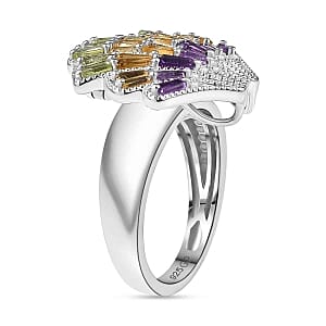 GP African Amethyst and Multi Gemstone 3.12 ctw Ring in Rhodium Over Sterling Silver (Size 9.0)