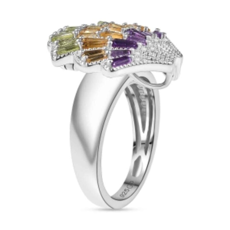 GP African Amethyst and Multi Gemstone 3.12 ctw Ring in Rhodium Over Sterling Silver (Size 9.0)