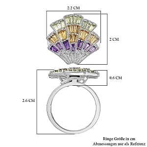 GP African Amethyst and Multi Gemstone 3.12 ctw Ring in Rhodium Over Sterling Silver (Size 9.0)