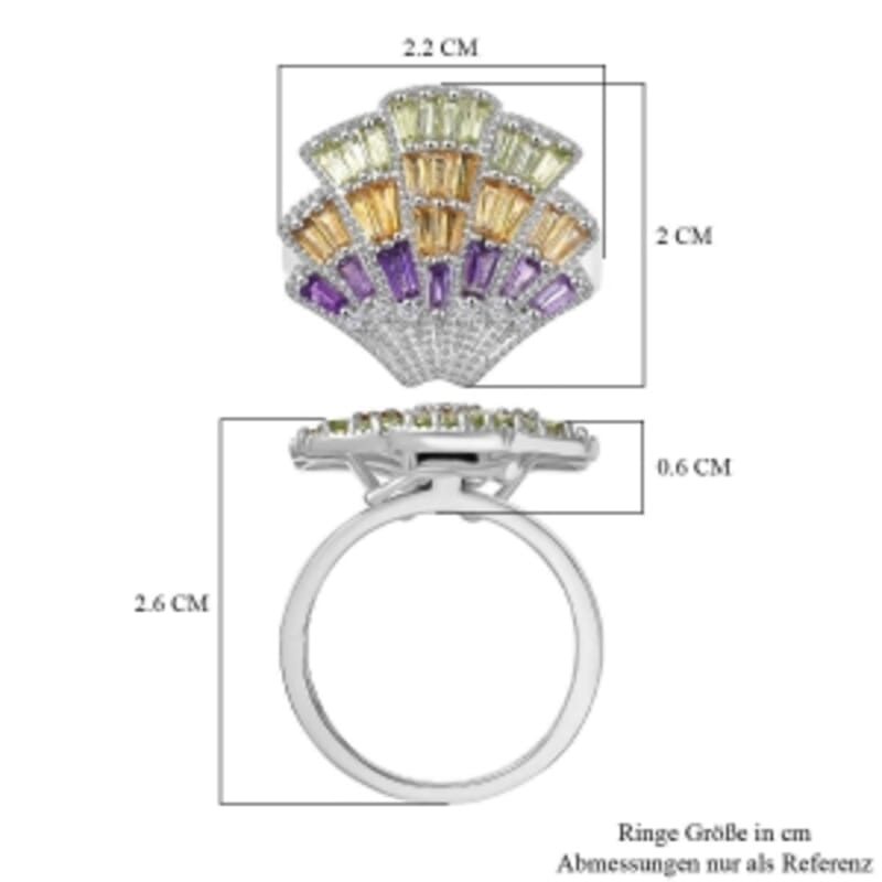 GP African Amethyst and Multi Gemstone 3.12 ctw Ring in Rhodium Over Sterling Silver (Size 9.0)