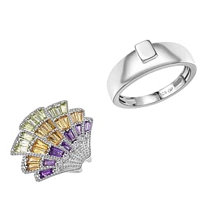 GP African Amethyst and Multi Gemstone 3.12 ctw Ring in Rhodium Over Sterling Silver (Size 9.0)