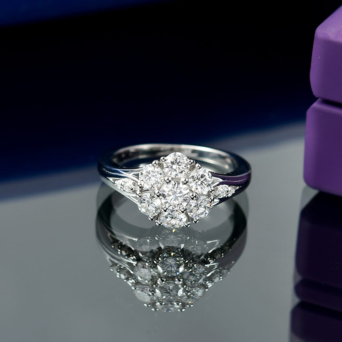 D'Joy Moissanite 1.25 ctw Floral Ring in Rhodium Over Sterling Silver (Size 10.0) image number 1