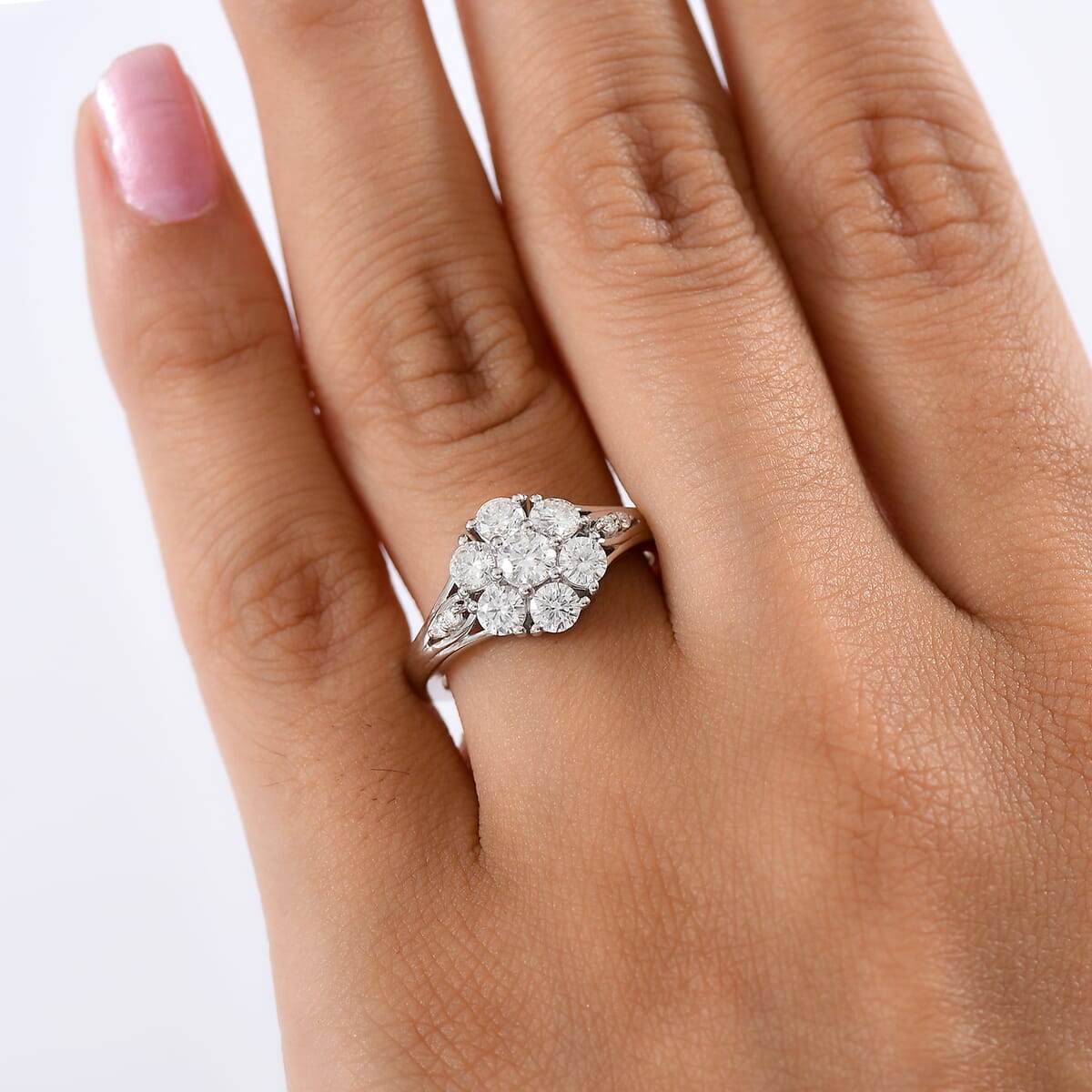 D'Joy Moissanite 1.25 ctw Floral Ring in Rhodium Over Sterling Silver (Size 10.0) image number 2