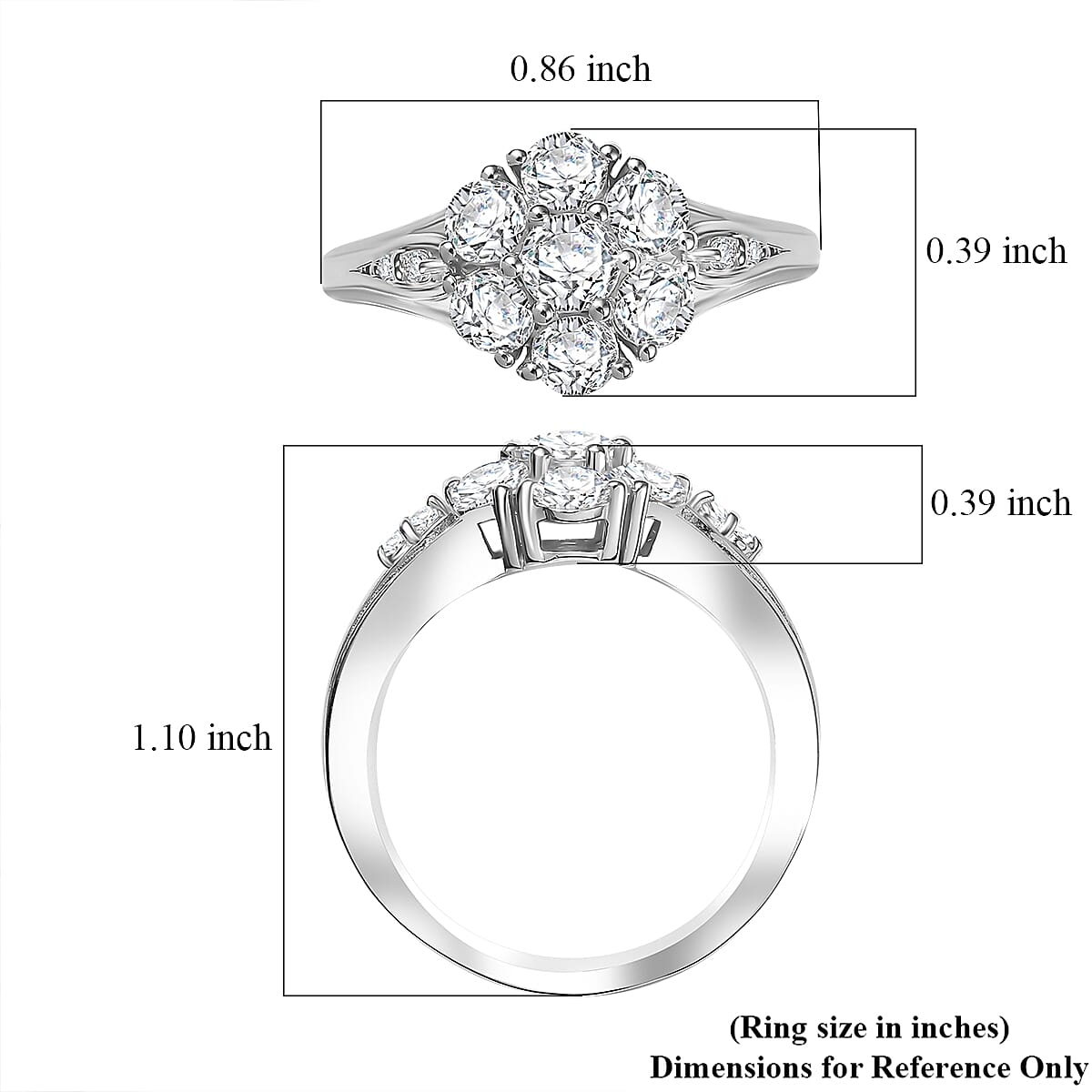 D'Joy Moissanite 1.25 ctw Floral Ring in Rhodium Over Sterling Silver (Size 10.0)