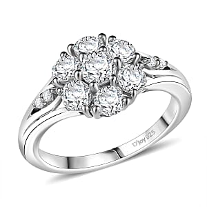 D'Joy Moissanite 1.25 ctw Floral Ring in Rhodium Over Sterling Silver (Size 8.0)