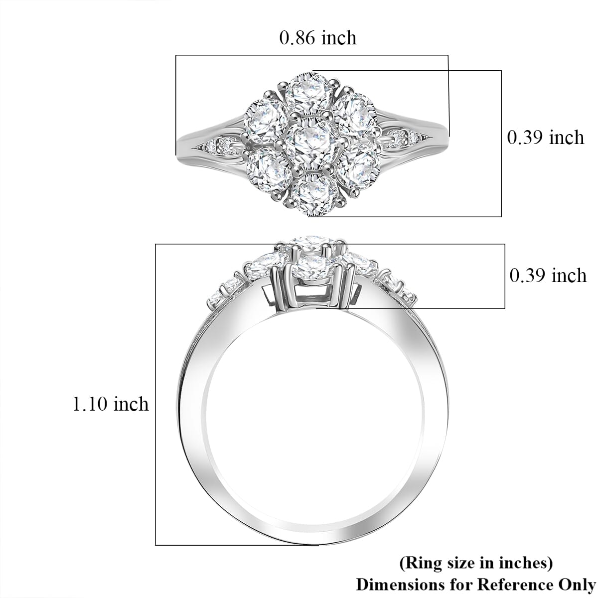 D'Joy Moissanite 1.25 ctw Floral Ring in Rhodium Over Sterling Silver (Size 9.0) image number 5