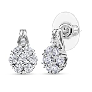 D'Joy Moissanite 1.00 ctw Earrings in Rhodium OverSterling Silver