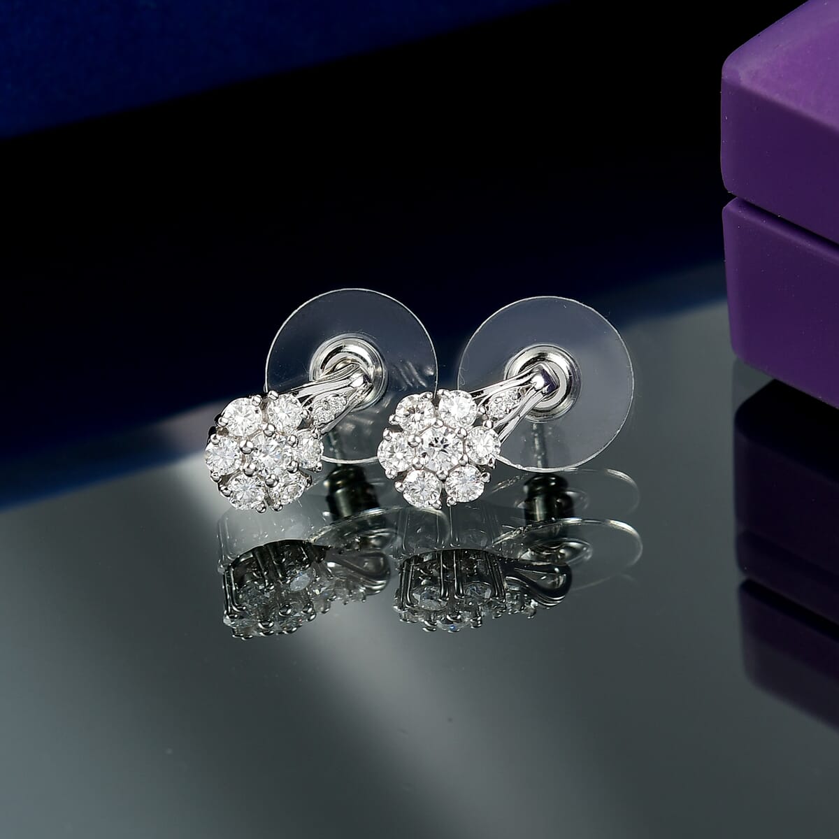 D'Joy Moissanite 1.00 ctw Earrings in Rhodium OverSterling Silver image number 1