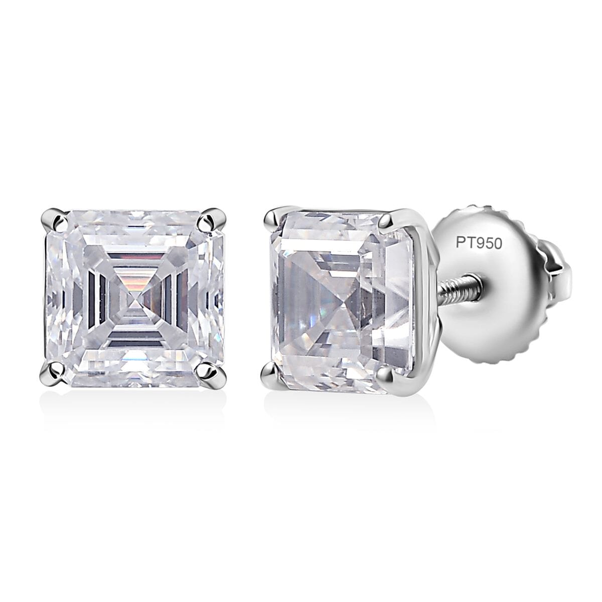 Asscher Cut Moissanite 3.90 ctw Solitaire Stud Earrings in 950 Platinum image number 0