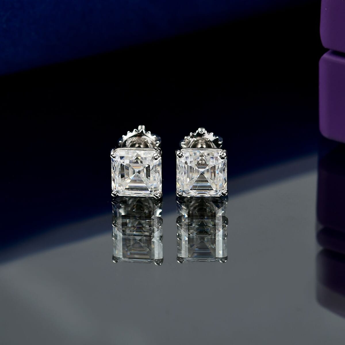 Asscher Cut Moissanite 3.90 ctw Solitaire Stud Earrings in 950 Platinum image number 1