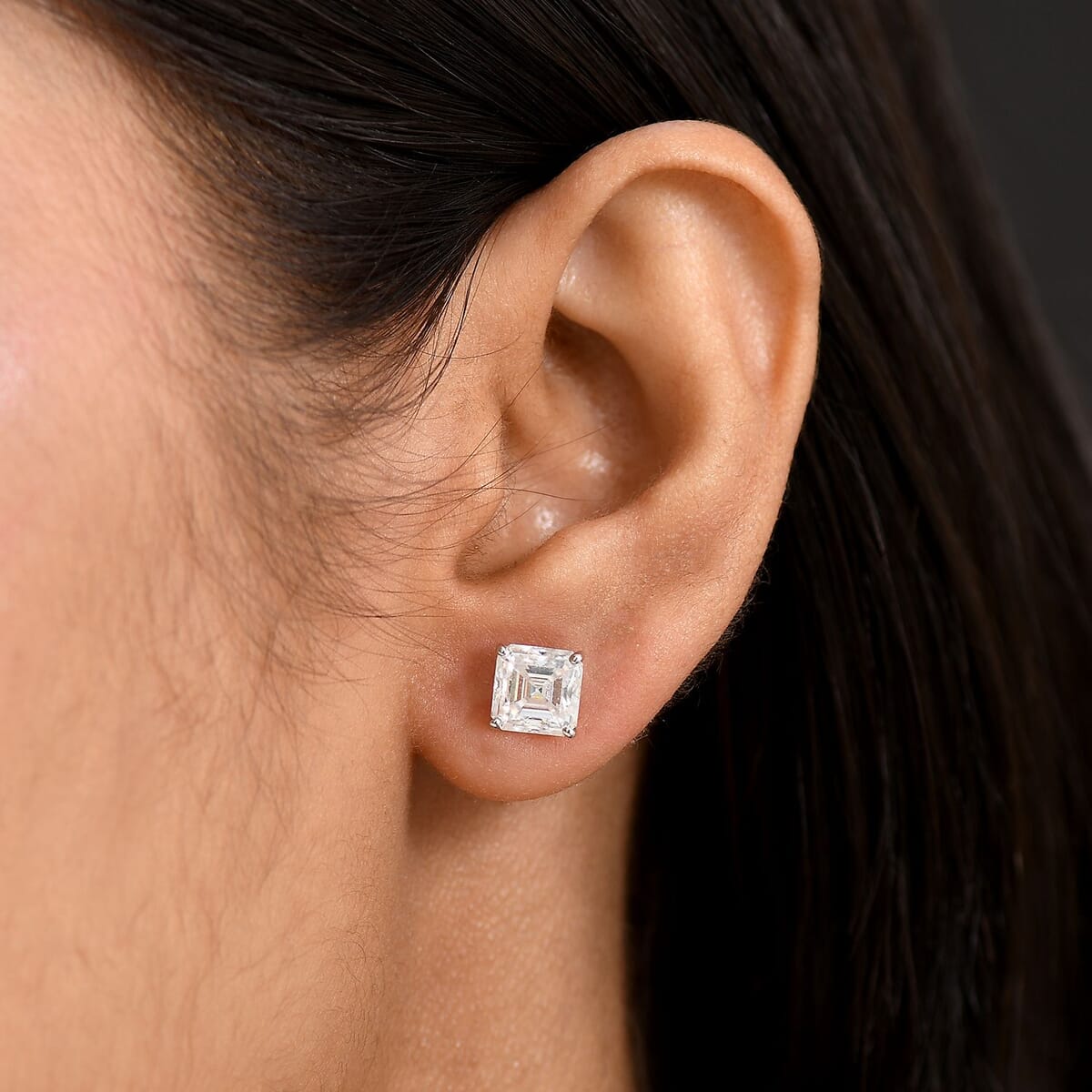 Asscher Cut Moissanite 3.90 ctw Solitaire Stud Earrings in 950 Platinum image number 2