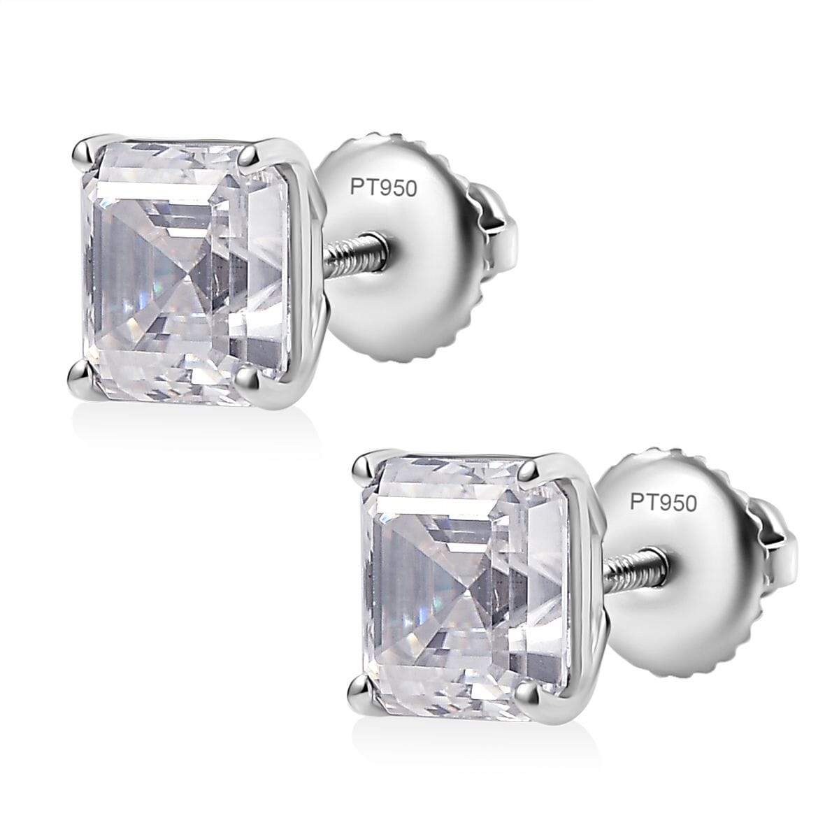 Asscher Cut Moissanite 3.90 ctw Solitaire Stud Earrings in 950 Platinum image number 3
