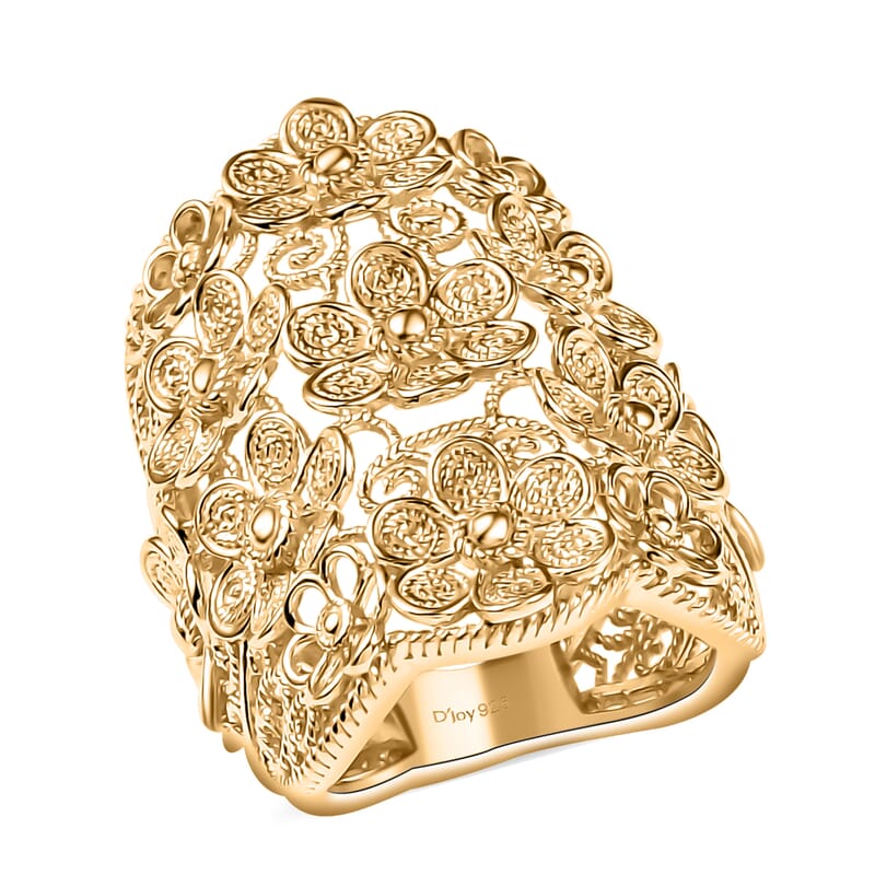 D'Joy Passport to Turkey Floral Ring in 18K Vermeil Yellow Gold Over Sterling Silver (Size 10.0) 11.35 Grams