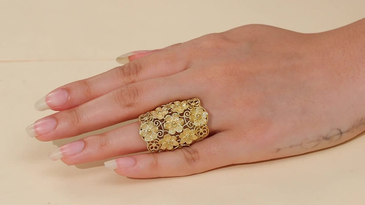 D'Joy Floral Ring in 18K Vermeil Yellow Gold Over Sterling Silver (Size 10.0) 11.35 Grams