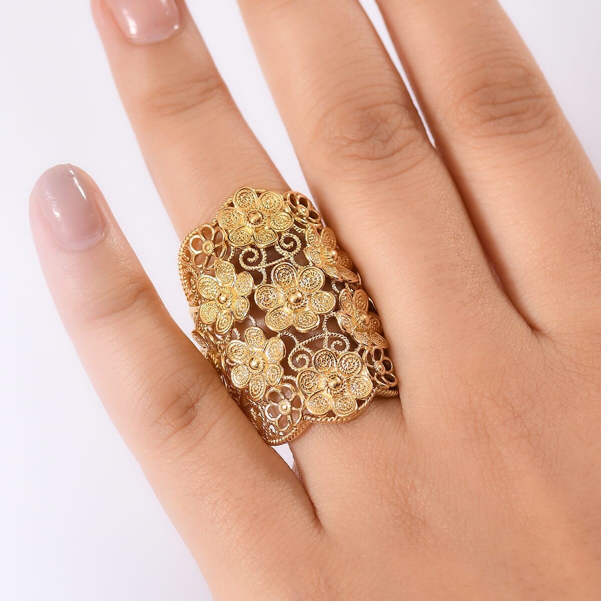 D'Joy Passport to Turkey Floral Ring in 18K Vermeil Yellow Gold Over Sterling Silver (Size 9.0) 11.35 Grams image number 2