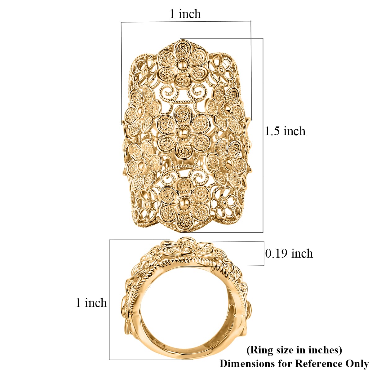 D'Joy Passport to Turkey Floral Ring in 18K Vermeil Yellow Gold Over Sterling Silver (Size 9.0) 11.35 Grams image number 5