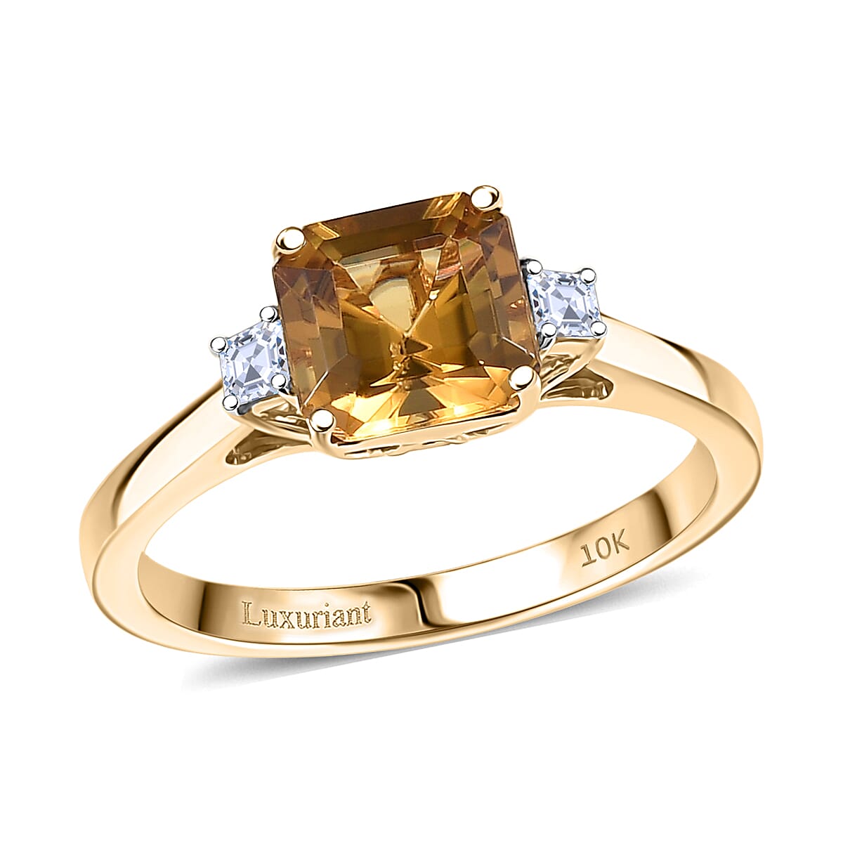 10K Yellow Gold AAA Golden Turkizite, Luxuriant Lab Grown Diamond (E-F, VS) Ring (Size 10.0) 1.75 ctw