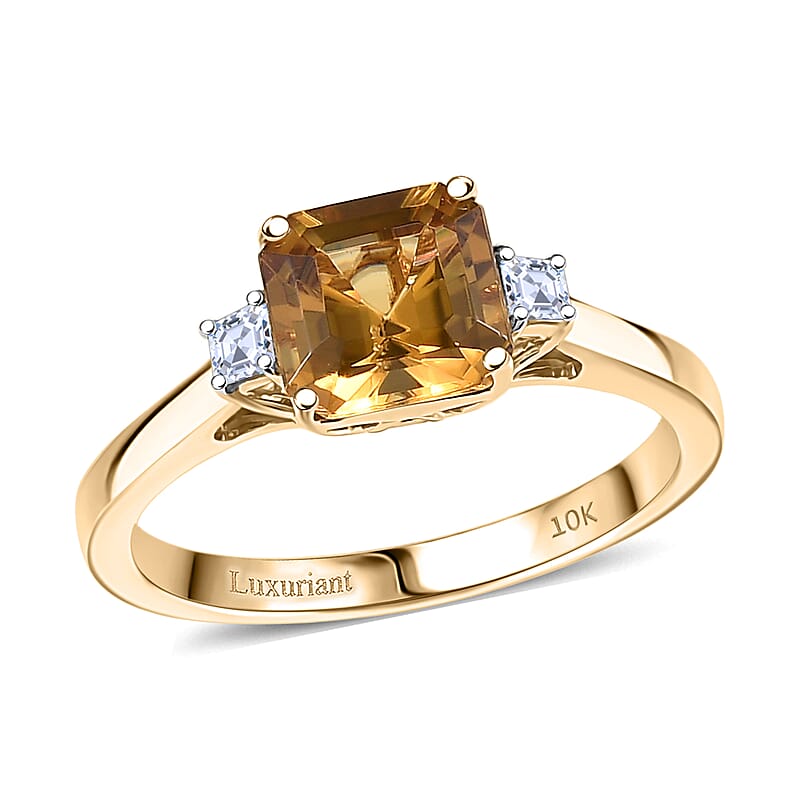 AAA Golden Turkizite, Lab Grown Diamond Ring in 10K Yellow Gold 1.75 ctw (Size 7.0)