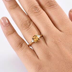 AAA Golden Turkizite, Lab Grown Diamond Ring in 10K Yellow Gold 1.75 ctw (Size 7.0)