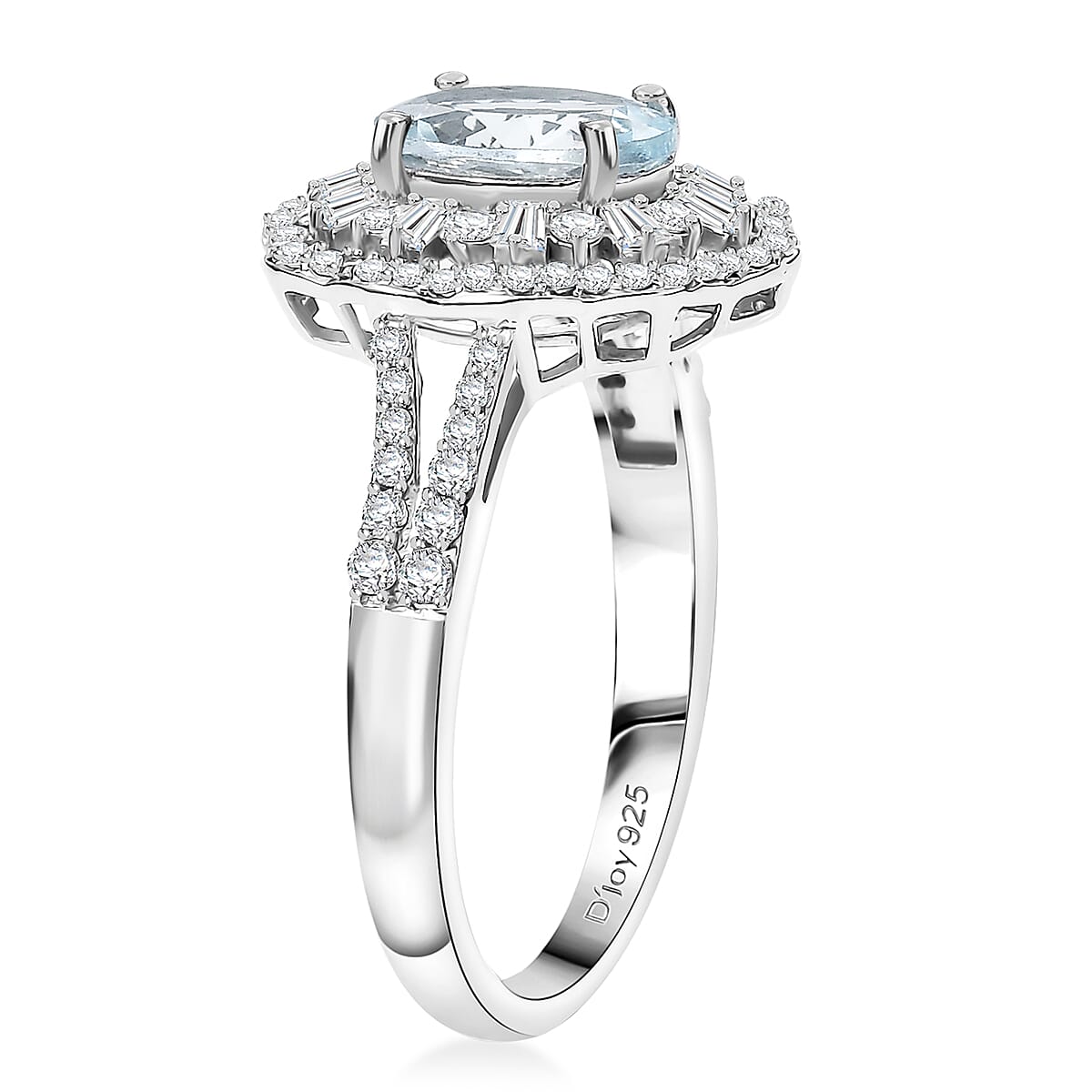 D'Joy Premium Mangoro Aquamarine and Moissanite 2.40 ctw Ring in Rhodium Over Sterling Silver (Size 10.0) image number 3