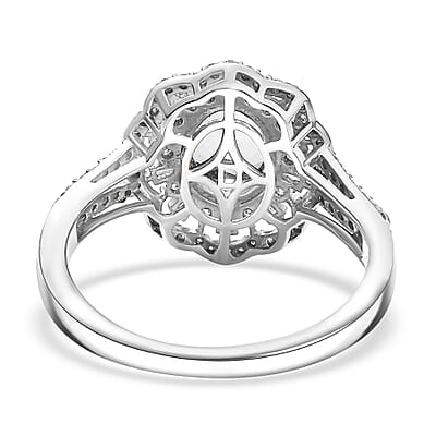D'Joy Premium Mangoro Aquamarine and Moissanite 2.40 ctw Blooming Floral Ring in Rhodium Over Sterling Silver (Size 10.0)