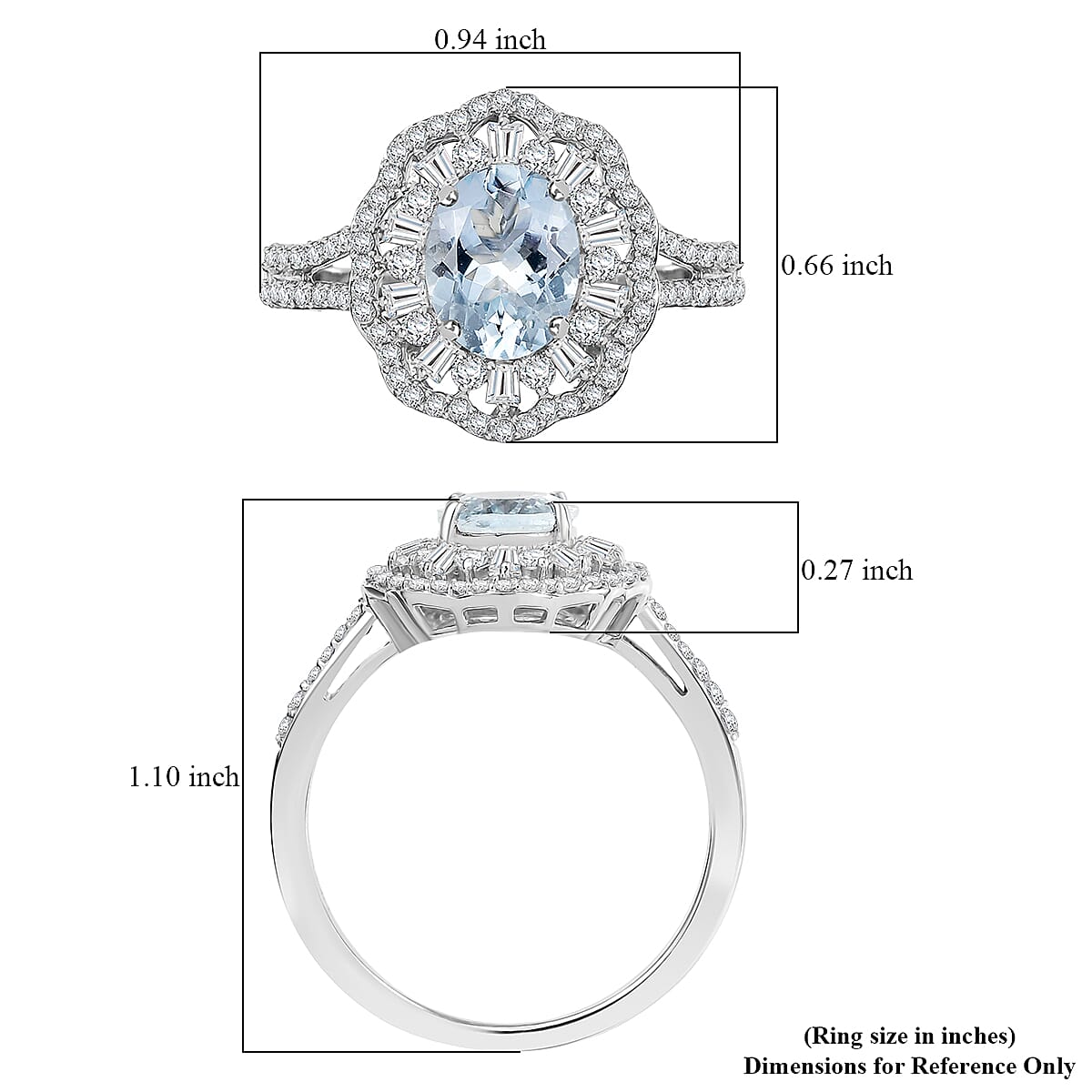 D'Joy Premium Mangoro Aquamarine and Moissanite 2.40 ctw Ring in Rhodium Over Sterling Silver (Size 10.0) image number 5
