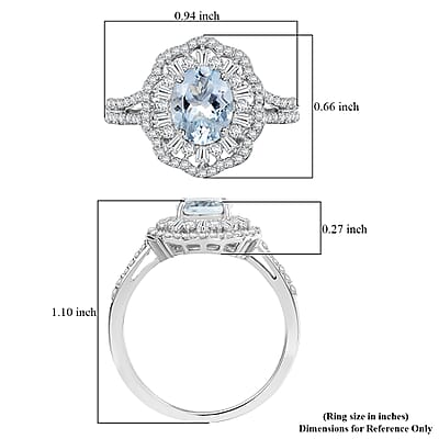 D'Joy Premium Mangoro Aquamarine and Moissanite 2.40 ctw Blooming Floral Ring in Rhodium Over Sterling Silver (Size 10.0)