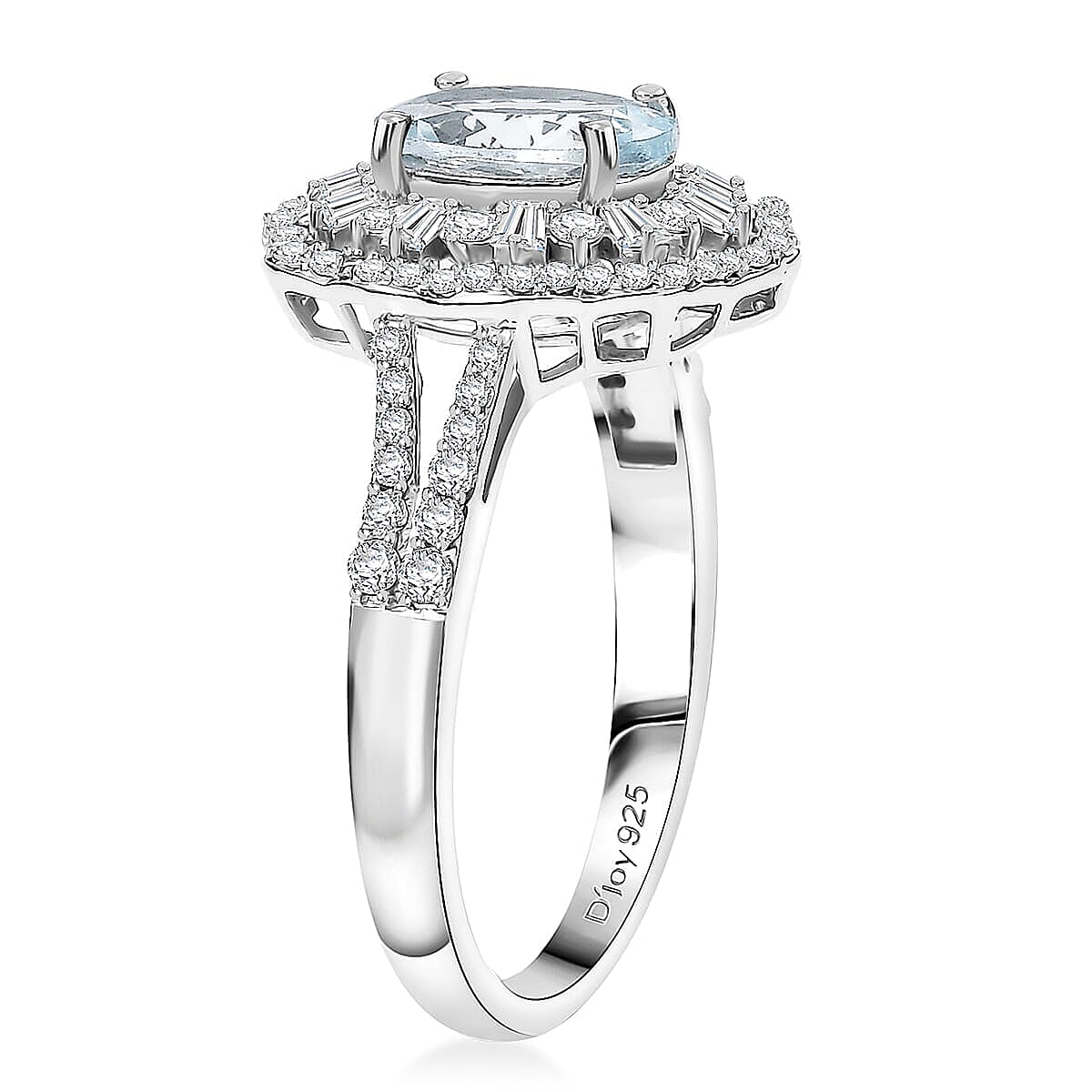 D'Joy Premium Mangoro Aquamarine and Moissanite 2.40 ctw Ring in Rhodium Over Sterling Silver (Size 11.0) image number 3