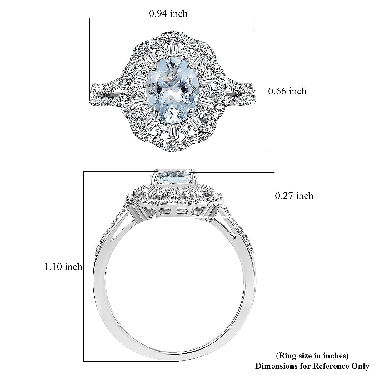 D'Joy Premium Mangoro Aquamarine and Moissanite 2.40 ctw Ring in Rhodium Over Sterling Silver (Size 11.0) image number 5