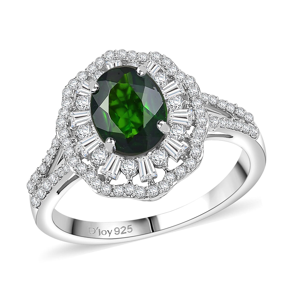 D'Joy Premium Chrome Diopside and Moissanite 2.70 ctw Blooming Floral Ring in Rhodium Over Sterling Silver (Size 10.0) image number 0