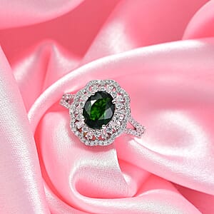 D'Joy Chrome Diopside, Moissanite Floral Ring in Rhodium Over Sterling Silver 2.70 ctw (Size 10.0)