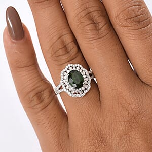 D'Joy Chrome Diopside, Moissanite Floral Ring in Rhodium Over Sterling Silver 2.70 ctw (Size 10.0)