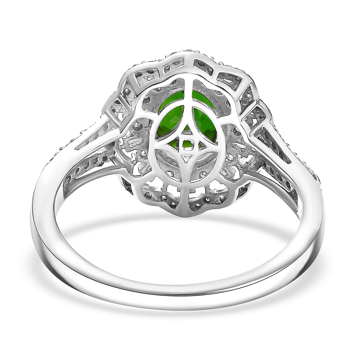 D'Joy Premium Chrome Diopside and Moissanite 2.70 ctw Blooming Floral Ring in Rhodium Over Sterling Silver (Size 10.0) image number 4