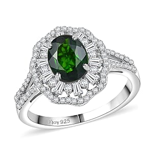 D'Joy Premium Chrome Diopside and Moissanite 2.70 ctw Blooming Floral Ring in Rhodium Over Sterling Silver (Size 6.0)