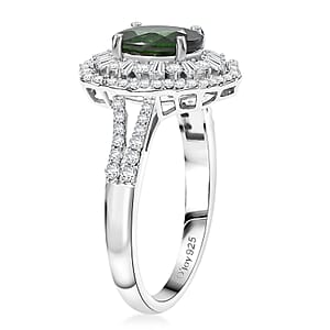 D'Joy Chrome Diopside, Moissanite Floral Ring in Rhodium Over Sterling Silver 2.70 ctw (Size 7.0)